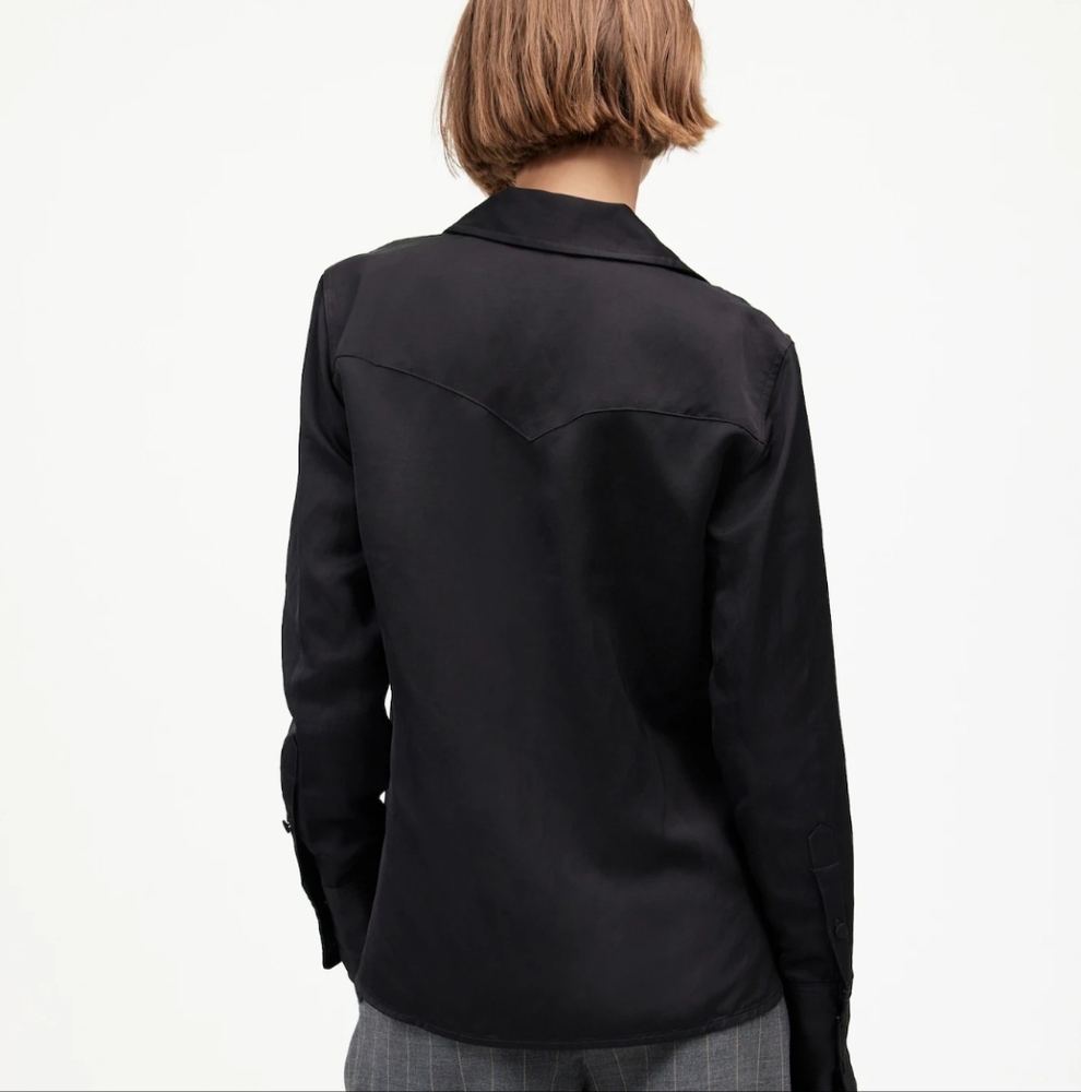Madewell Western Shirt Linen Blend Size 8 Black NWT NT505 - Picture 2 of 8